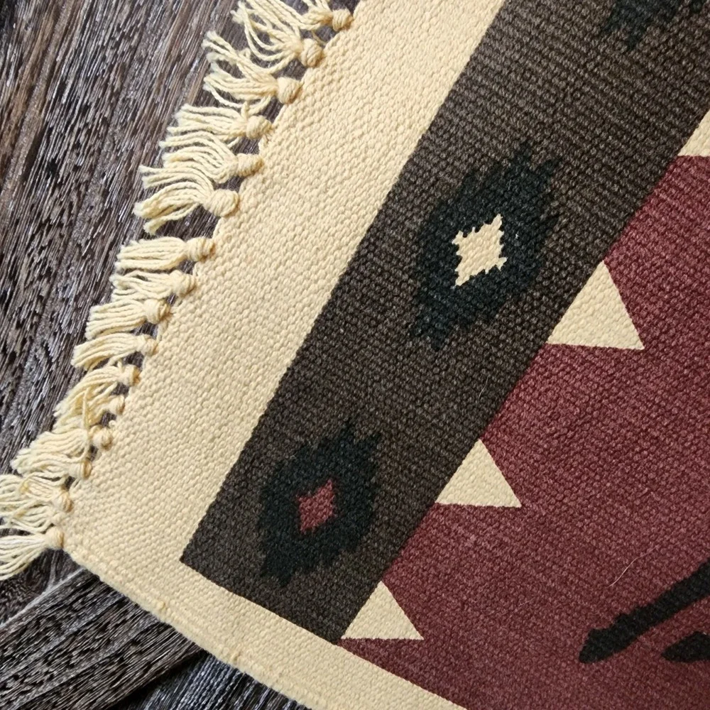 Cotton Stencil Southwestern Horse Cowboy Fringed Placemat or‎ Rug 19